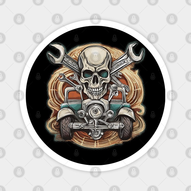 Hotrod skull and badass engine Magnet by Tjhtt Autoarts